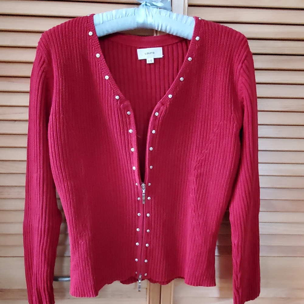 Warm Cheerful Red Zip Cardigan